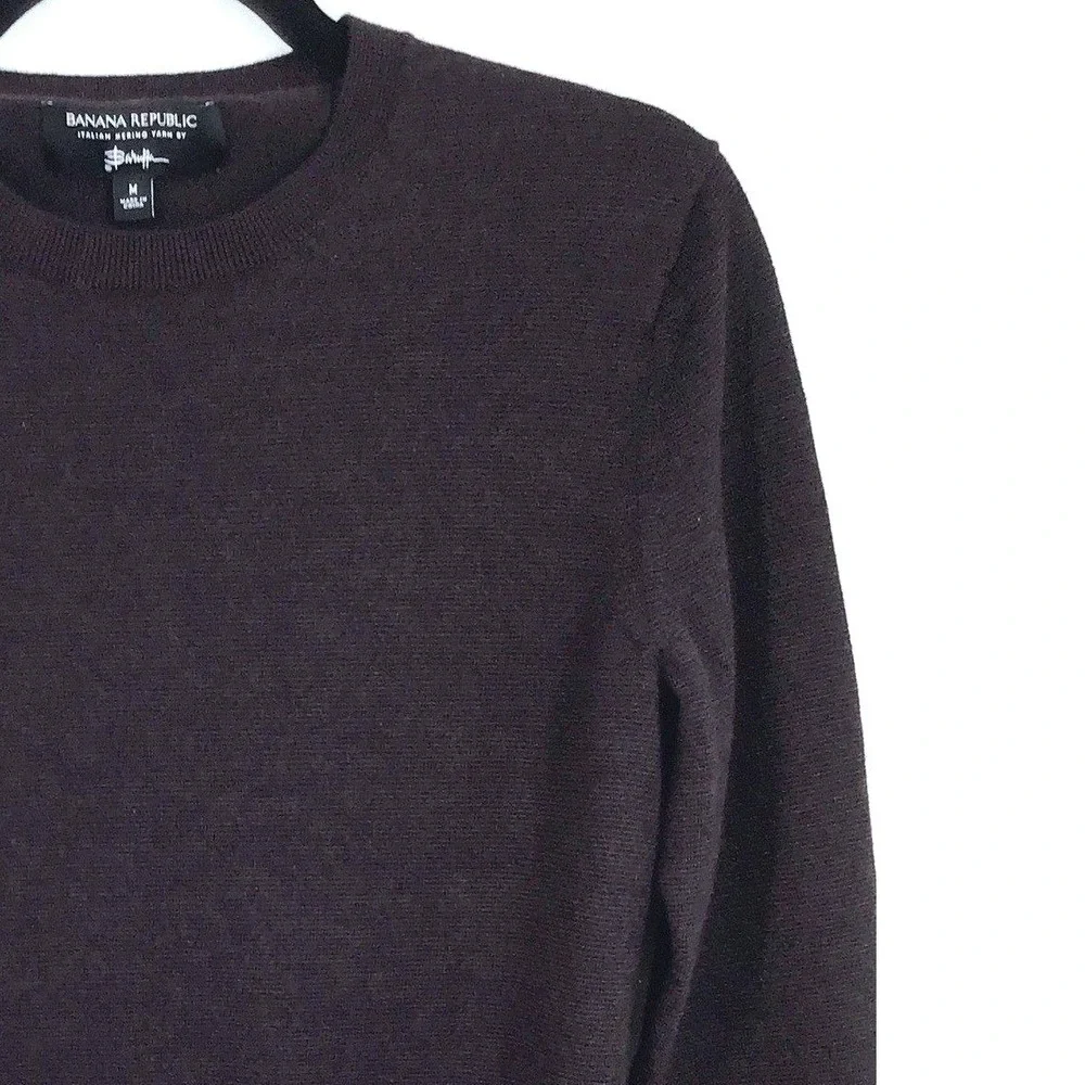 Banana Republic‎ Extra Fine Merino Wool Crewneck Sweater Size M Brown/Burgundy